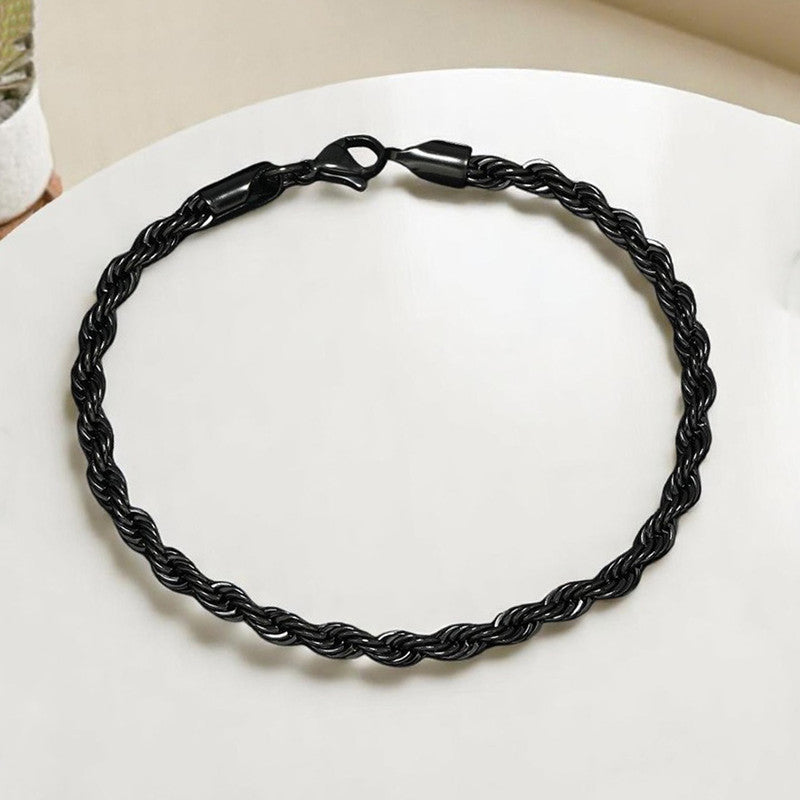 Black Silver Plated Anti Tarnish Rope Themed Wraparound Bracelet (Thin)