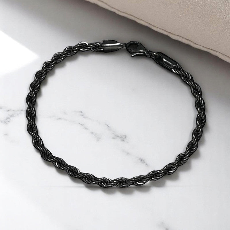 Black Silver Plated Anti Tarnish Rope Themed Wraparound Bracelet (Thin)