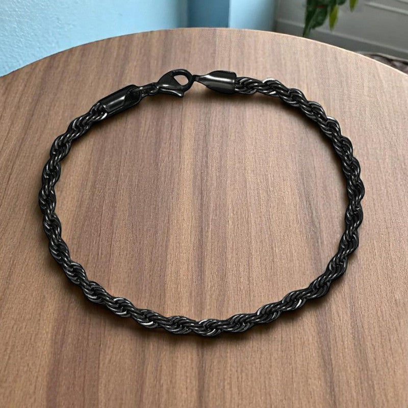 Black Silver Plated Anti Tarnish Rope Themed Wraparound Bracelet (Thin)