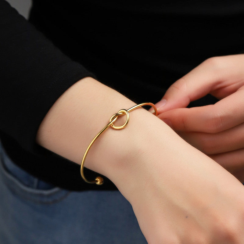 Gold Plated Stainless Steel Anti-Tarnish Knotted Cuff Bracelet