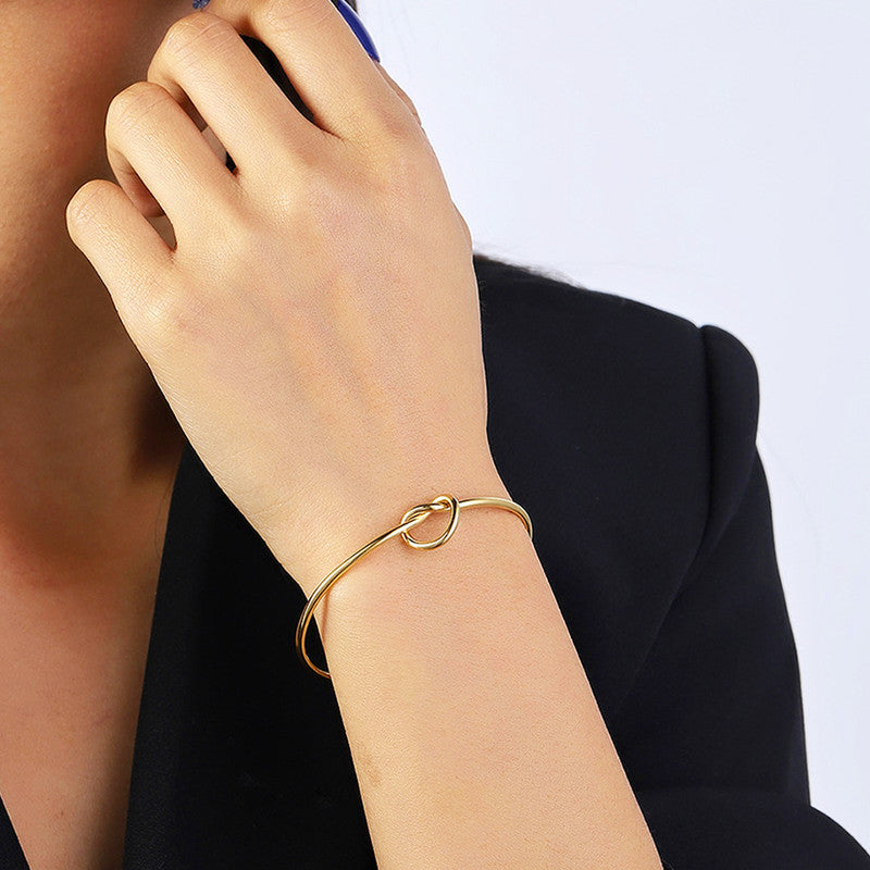 Gold Plated Stainless Steel Anti-Tarnish Knotted Cuff Bracelet
