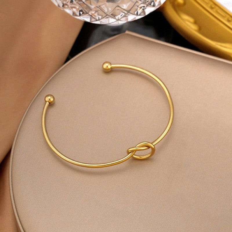 Gold Plated Stainless Steel Anti-Tarnish Knotted Cuff Bracelet