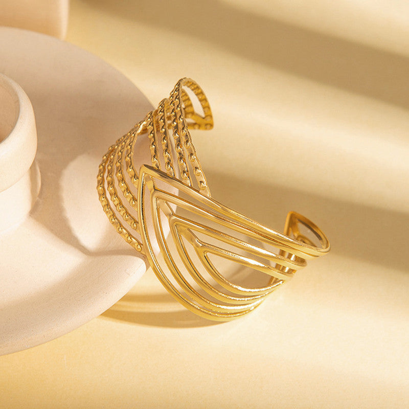 Gold Plated Anti Tarnish Stainless Steel Contemporary Cuff Bracelet