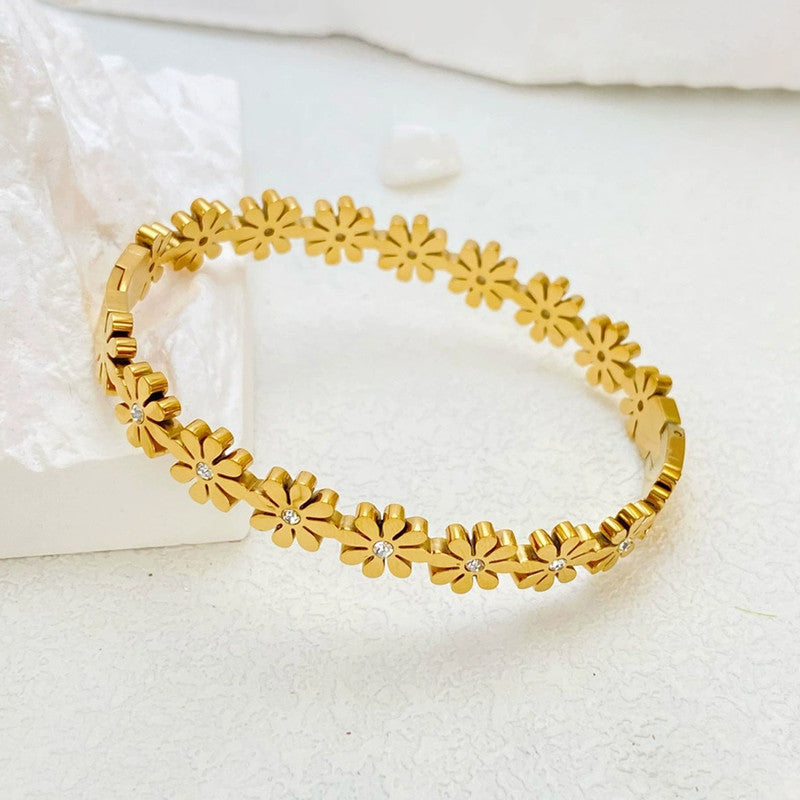 Gold Plated Floral Bangle Style Bracelet