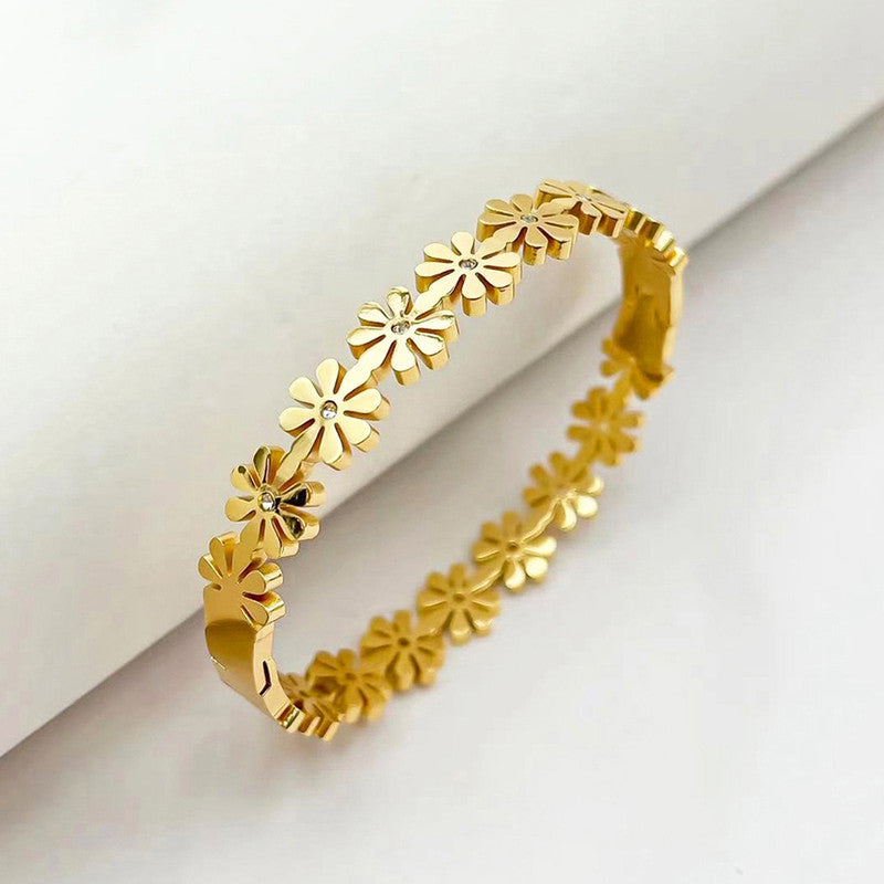 Gold Plated Floral Bangle Style Bracelet