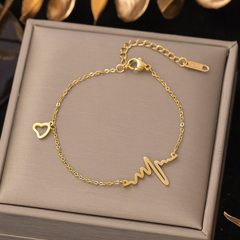 Gold Plated Heartbeat Themed Wraparound Bracelet