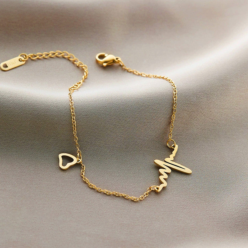 Gold Plated Heartbeat Themed Wraparound Bracelet