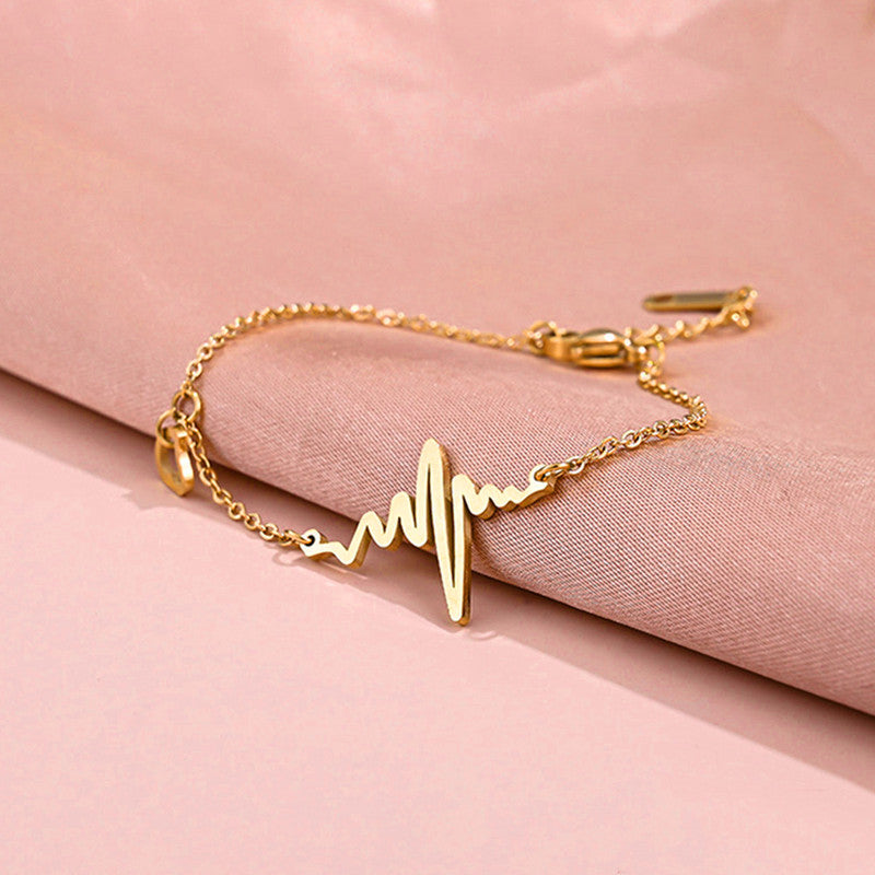 Gold Plated Heartbeat Themed Wraparound Bracelet