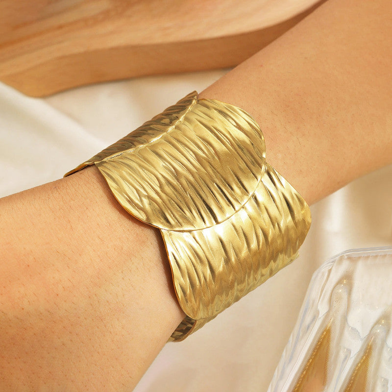 Gold Stainless Steel Contemporary Cuff Bracelet