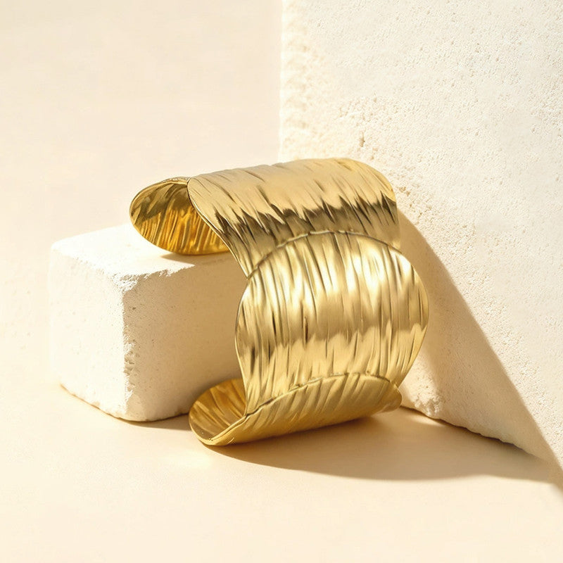 Gold Stainless Steel Contemporary Cuff Bracelet