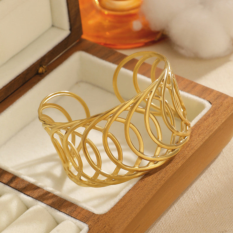 Gold Stainless Steel Contemporary Cuff Bracelet