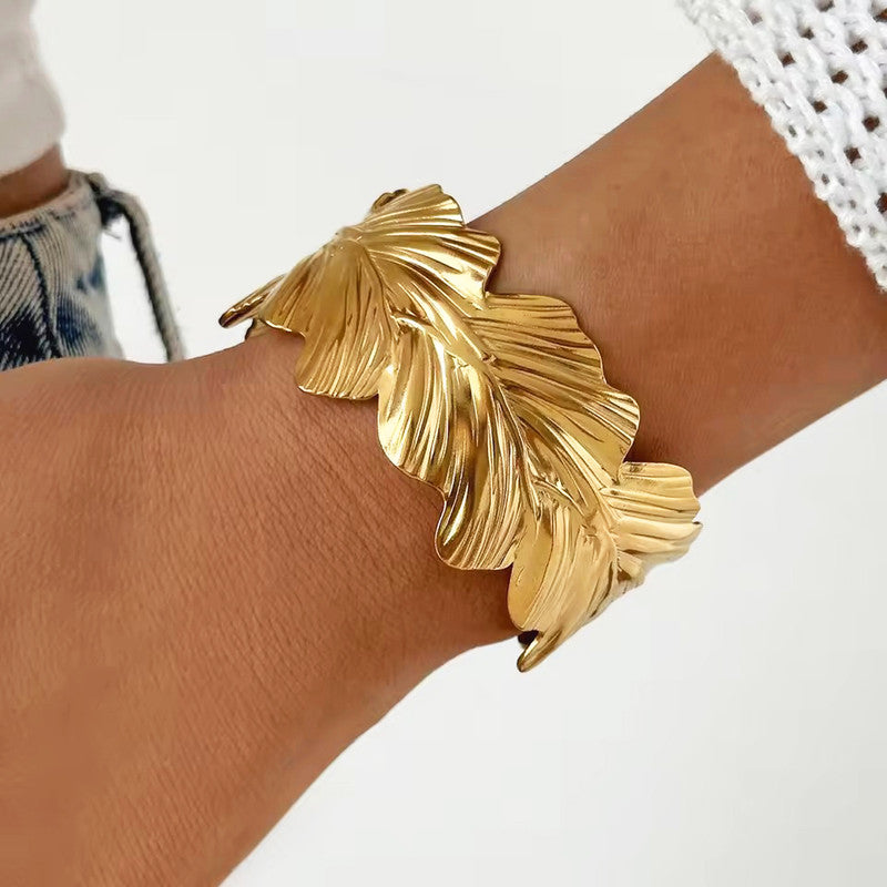 Gold Stainless Steel Contemporary Cuff Bracelet