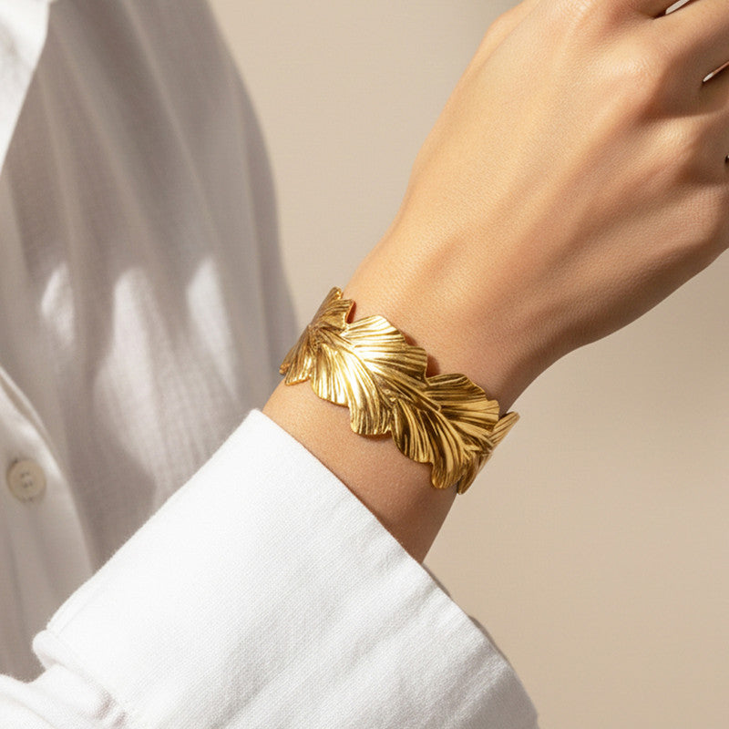Gold Stainless Steel Contemporary Cuff Bracelet