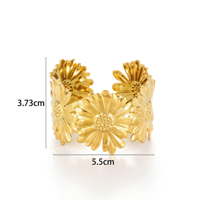 Gold Stainless Steel Floral Themed Cuff Bracelet