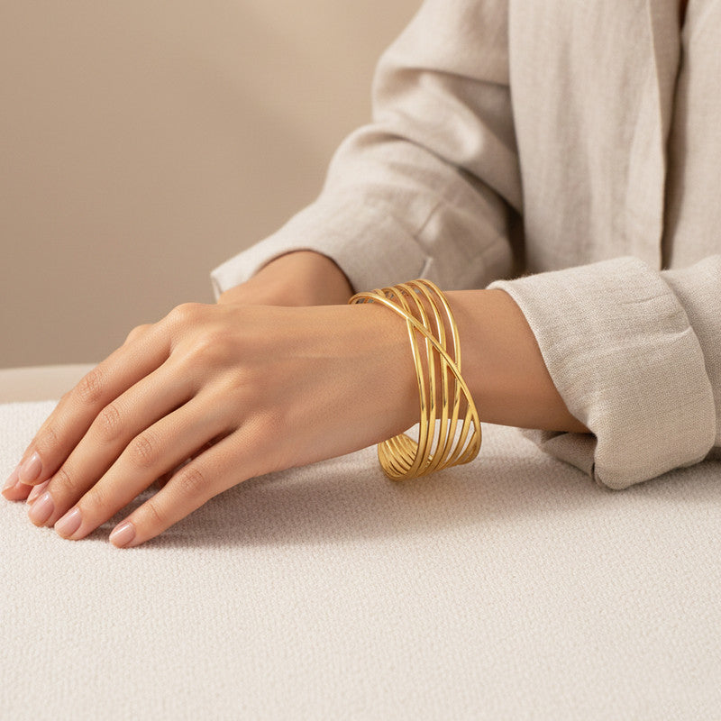 Gold Stainless Steel Contemporary Cuff Bracelet