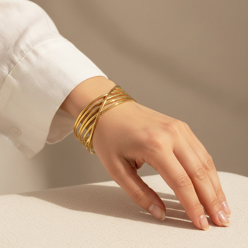 Gold Stainless Steel Contemporary Cuff Bracelet