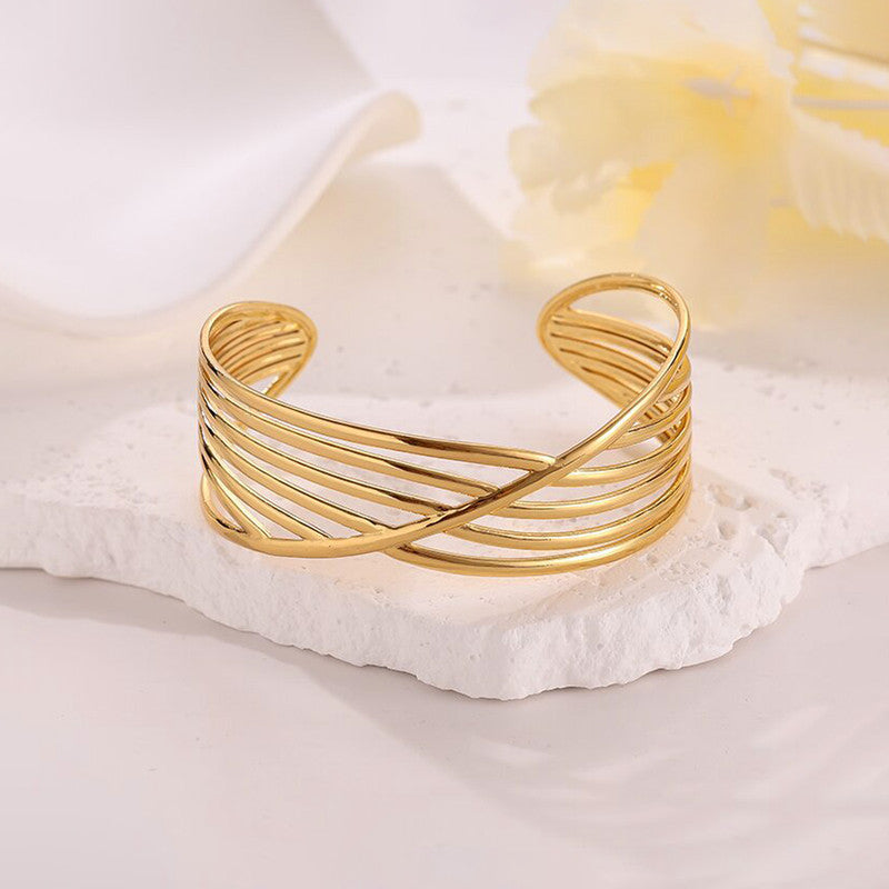 Gold Stainless Steel Contemporary Cuff Bracelet