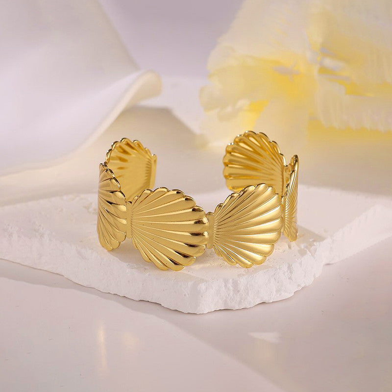 Gold Stainless Steel Shell Themed Cuff Bracelet