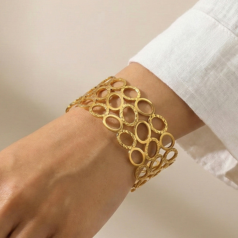 Gold Stainless Steel Contemporary Cuff Bracelet