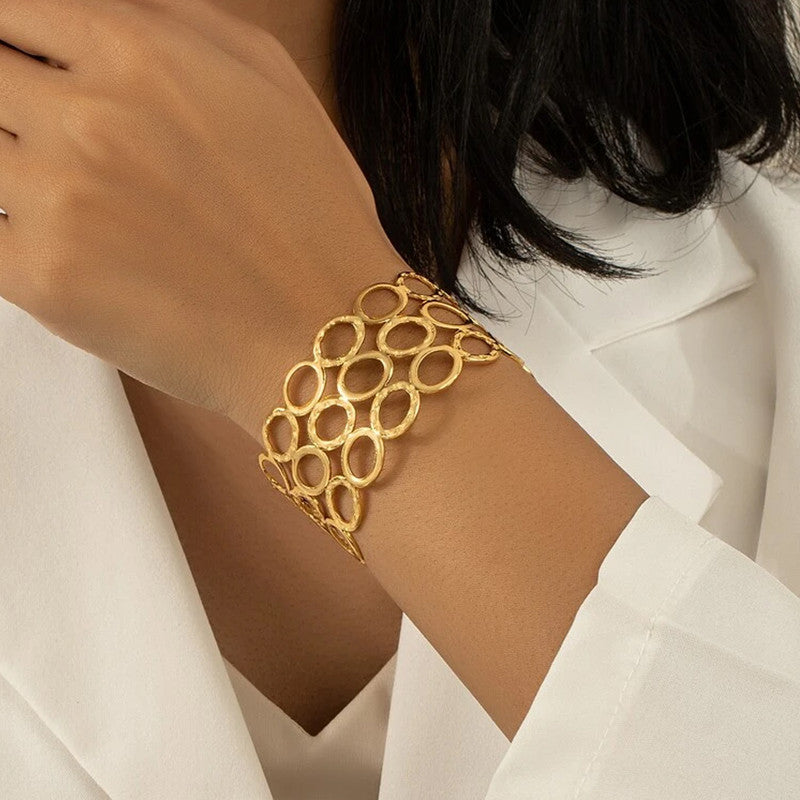Gold Stainless Steel Contemporary Cuff Bracelet