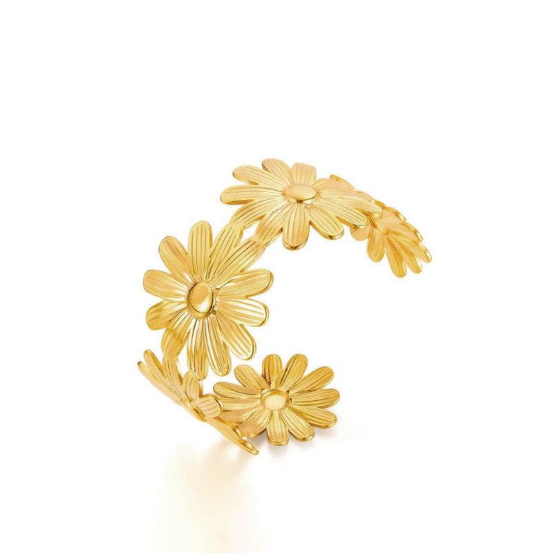 Gold Stainless Steel Floral Themed Cuff Bracelet