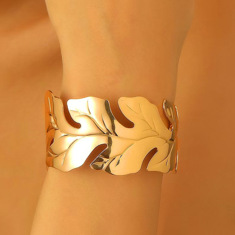 Gold Stainless Steel Contemporary Cuff Bracelet
