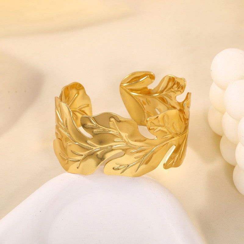 Gold Stainless Steel Contemporary Cuff Bracelet