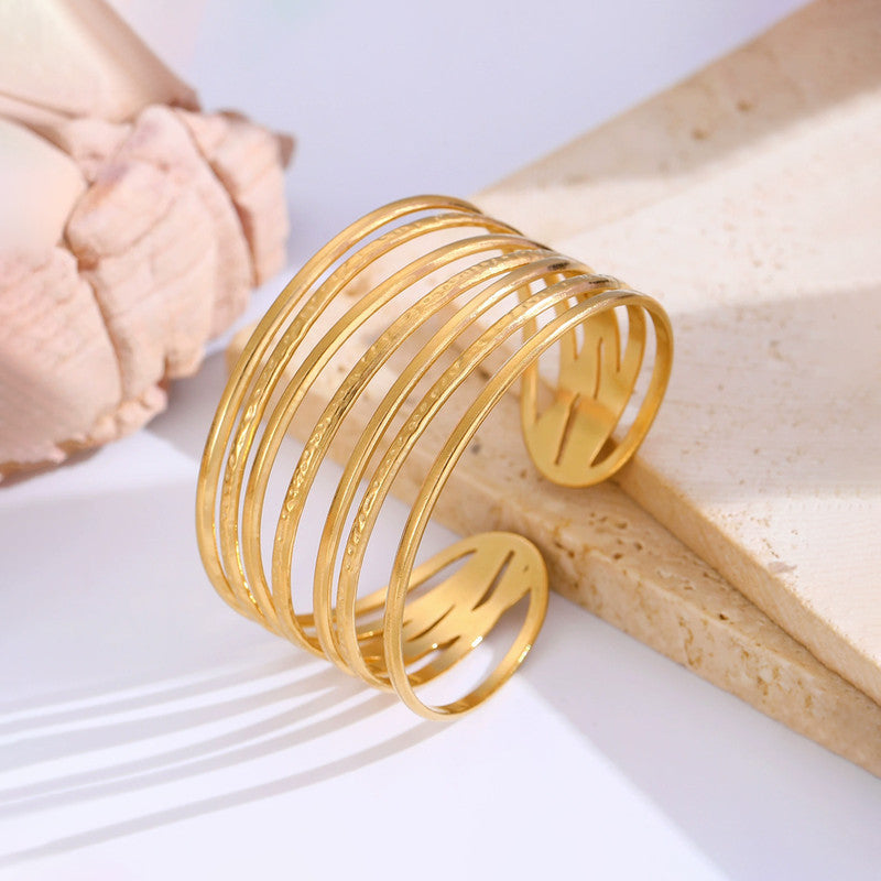 Gold Stainless Steel Contemporary Cuff Bracelet