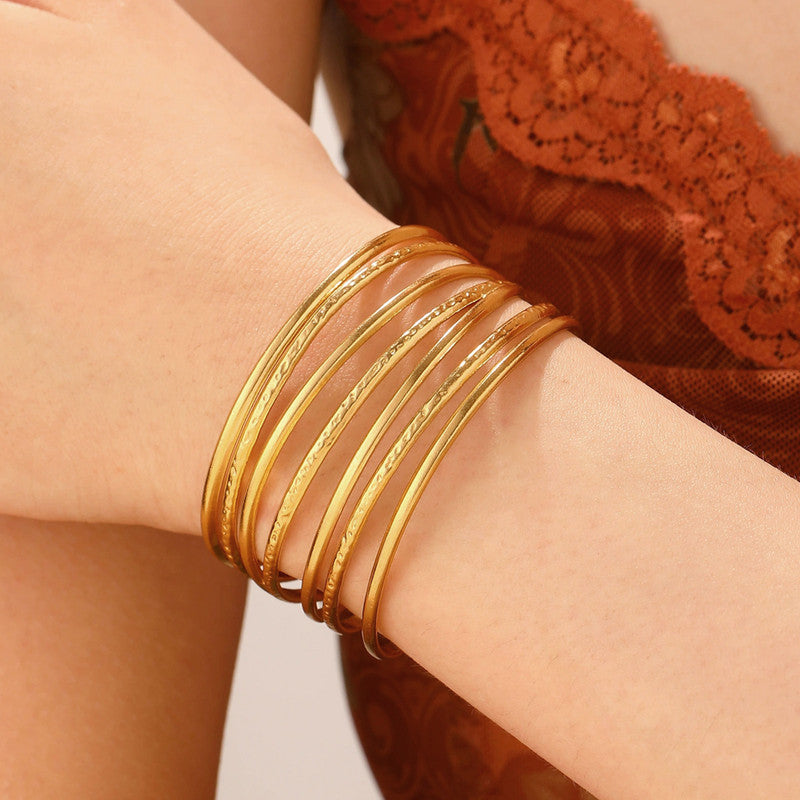 Gold Stainless Steel Contemporary Cuff Bracelet