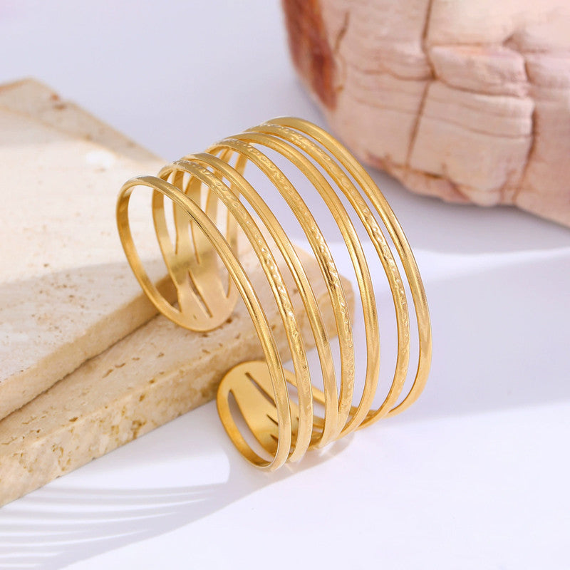 Gold Stainless Steel Contemporary Cuff Bracelet