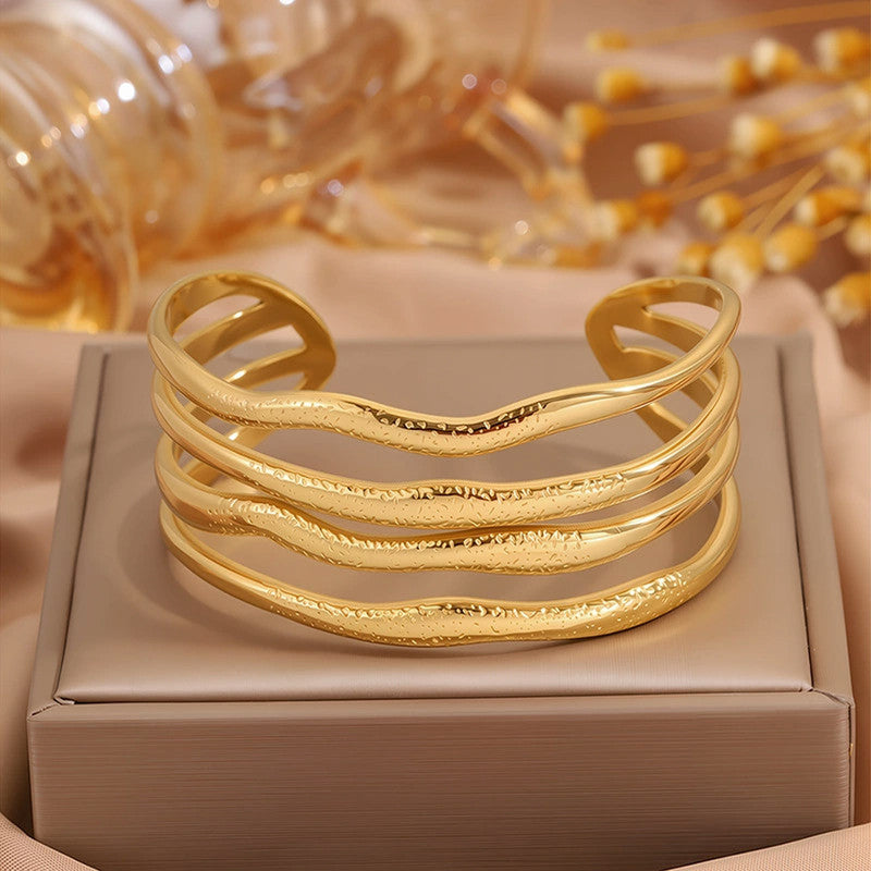 Gold Stainless Steel Contemporary Cuff Bracelet