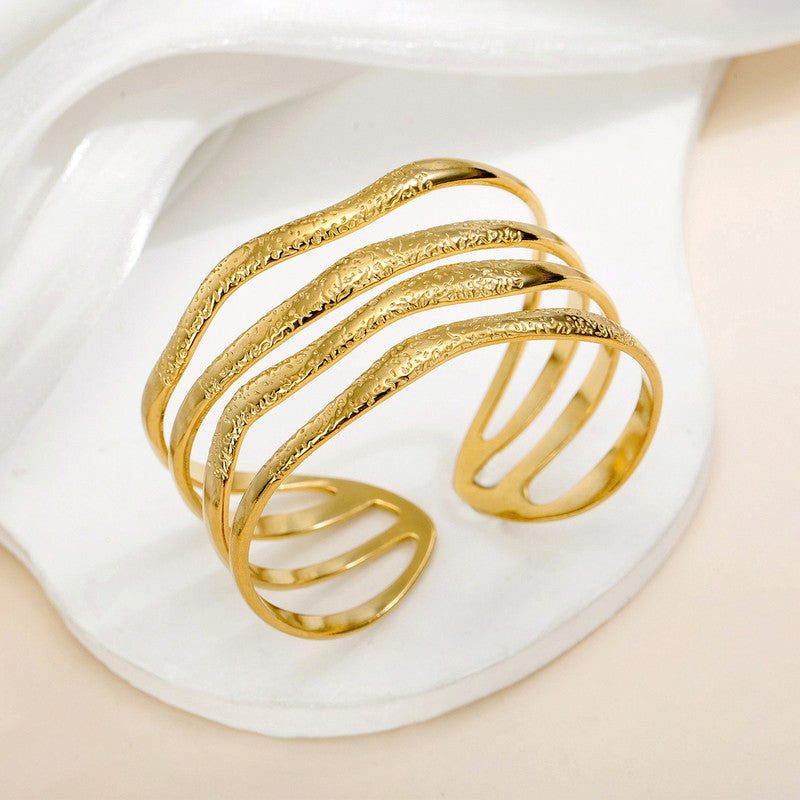 Gold Stainless Steel Contemporary Cuff Bracelet