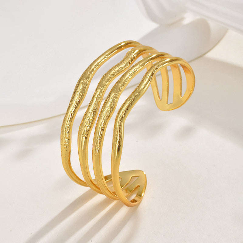 Gold Stainless Steel Contemporary Cuff Bracelet
