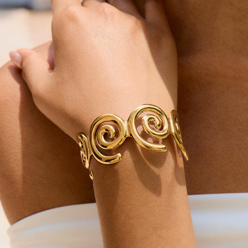 Gold Stainless Steel Contemporary Cuff Bracelet