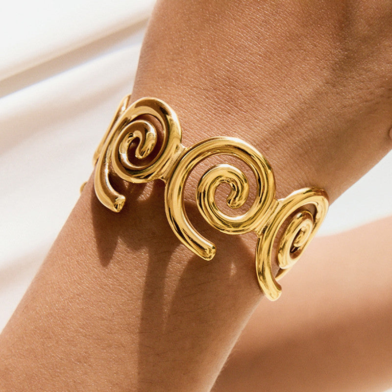 Gold Stainless Steel Contemporary Cuff Bracelet