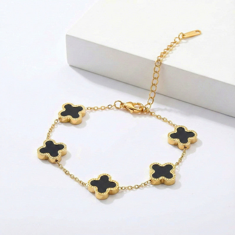 Stainless Steel Anti-Tarnish Clover Mother of Pearl Link Bracelet For Women