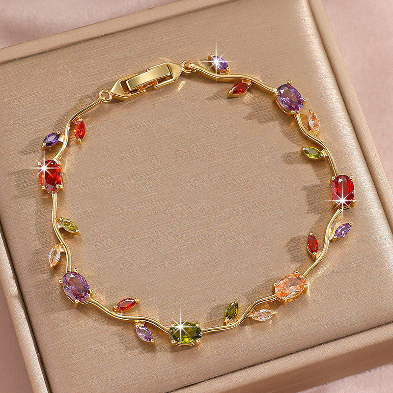 Gold Plated Multicolor Stones Studded Anti Tarnish Tulip Bracelet