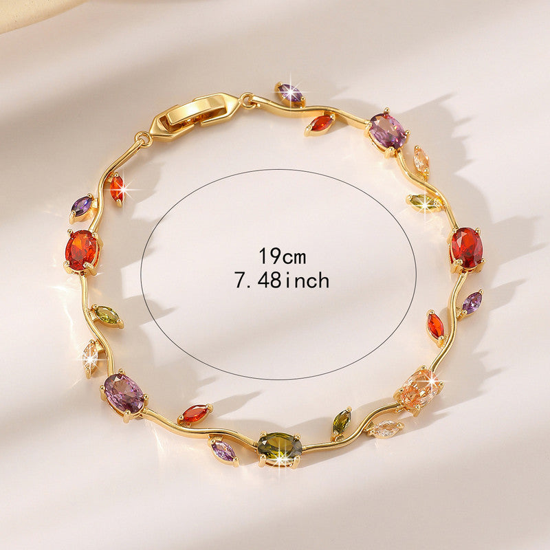 Gold Plated Multicolor Stones Studded Anti Tarnish Tulip Bracelet