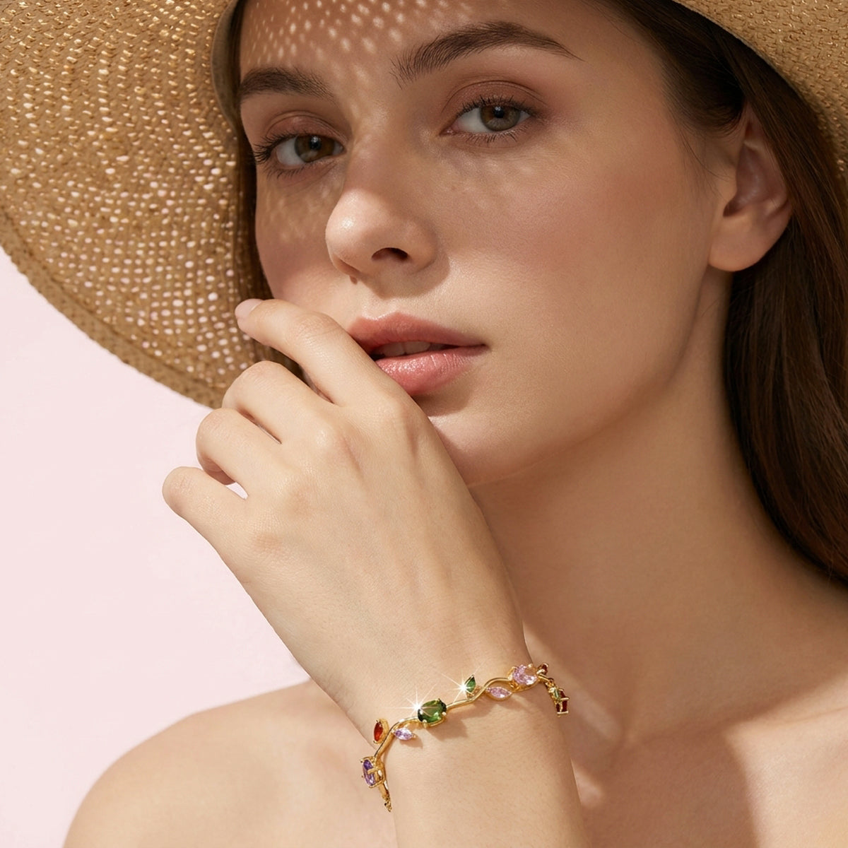 Gold Plated Multicolor Stones Studded Anti Tarnish Tulip Bracelet