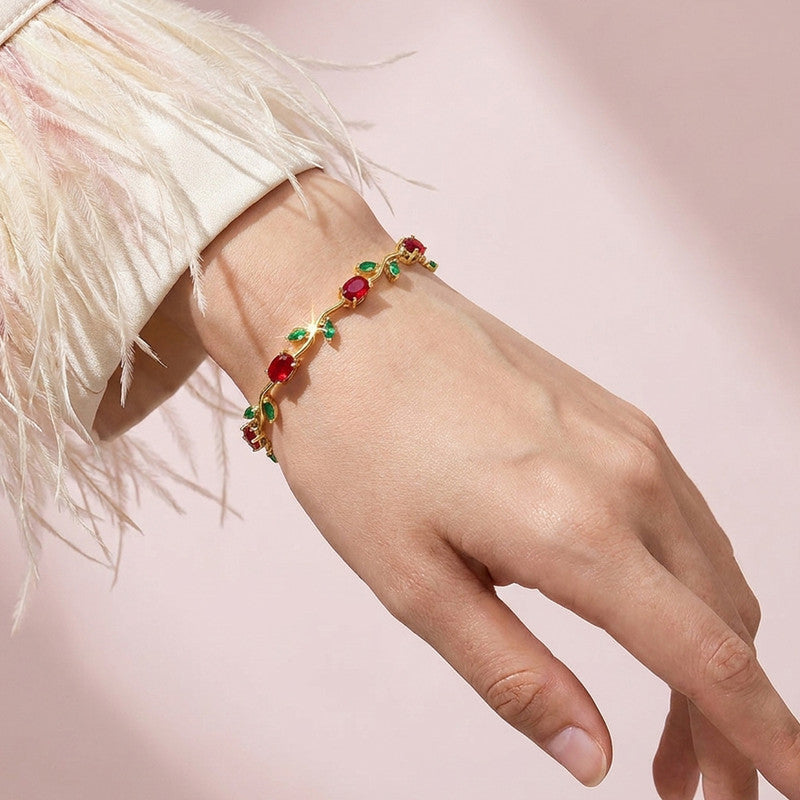 Gold Plated Multicolor Stones Studded Anti Tarnish Tulip Bracelet