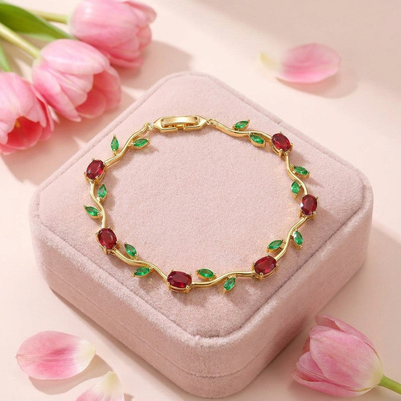 Gold Plated Multicolor Stones Studded Anti Tarnish Tulip Bracelet
