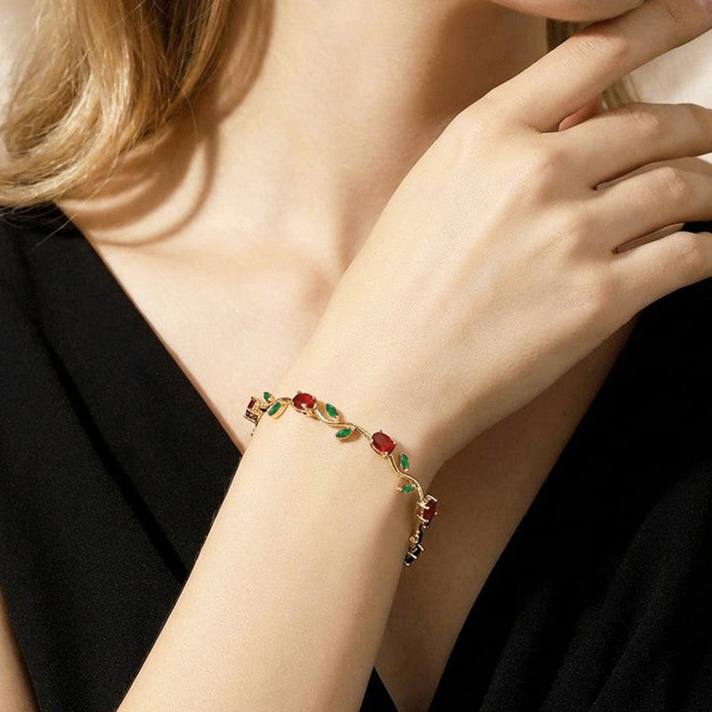Gold Plated Multicolor Stones Studded Anti Tarnish Tulip Bracelet