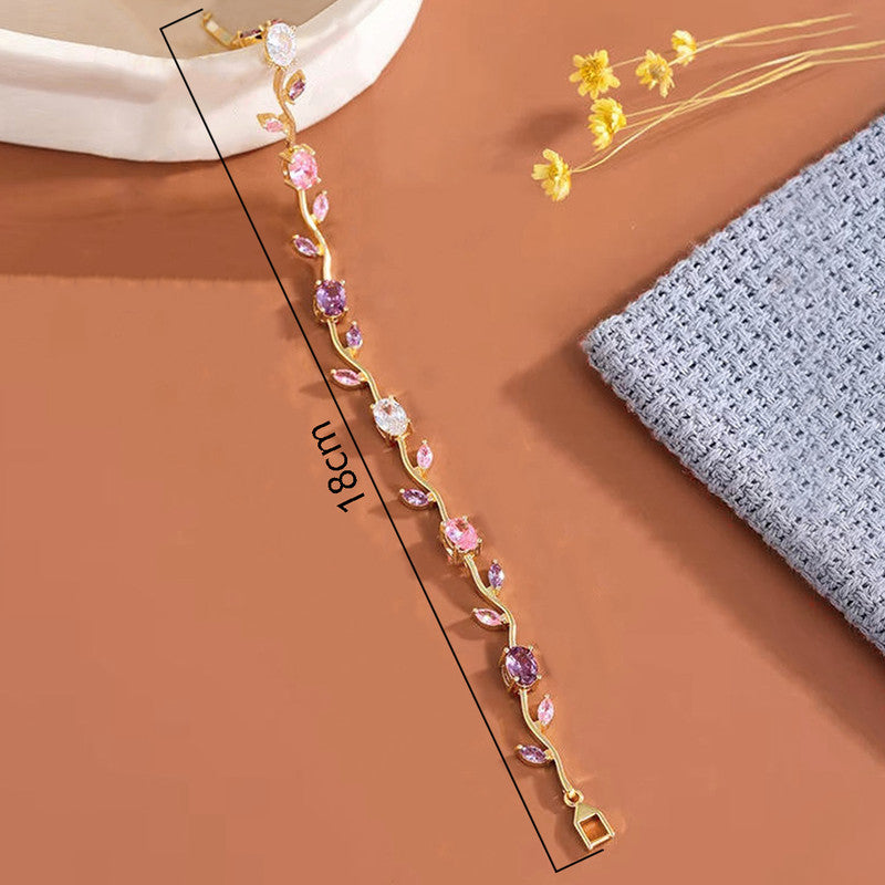 Gold Plated Multicolor Stones Studded Anti Tarnish Tulip Bracelet