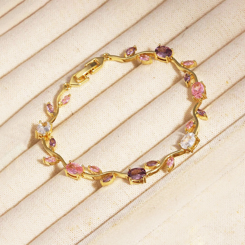 Gold Plated Multicolor Stones Studded Anti Tarnish Tulip Bracelet