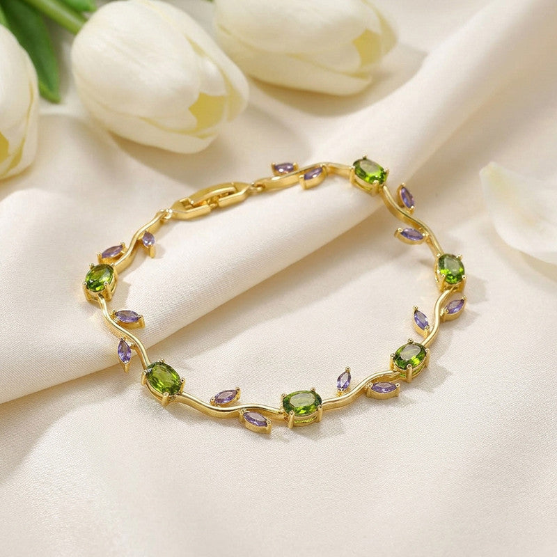 Gold Plated Multicolor Stones Studded Anti Tarnish Tulip Bracelet