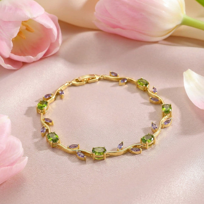 Gold Plated Multicolor Stones Studded Anti Tarnish Tulip Bracelet