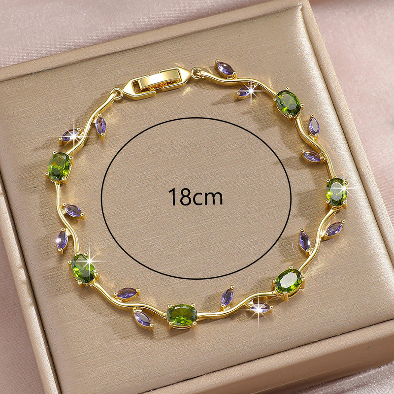 Gold Plated Multicolor Stones Studded Anti Tarnish Tulip Bracelet