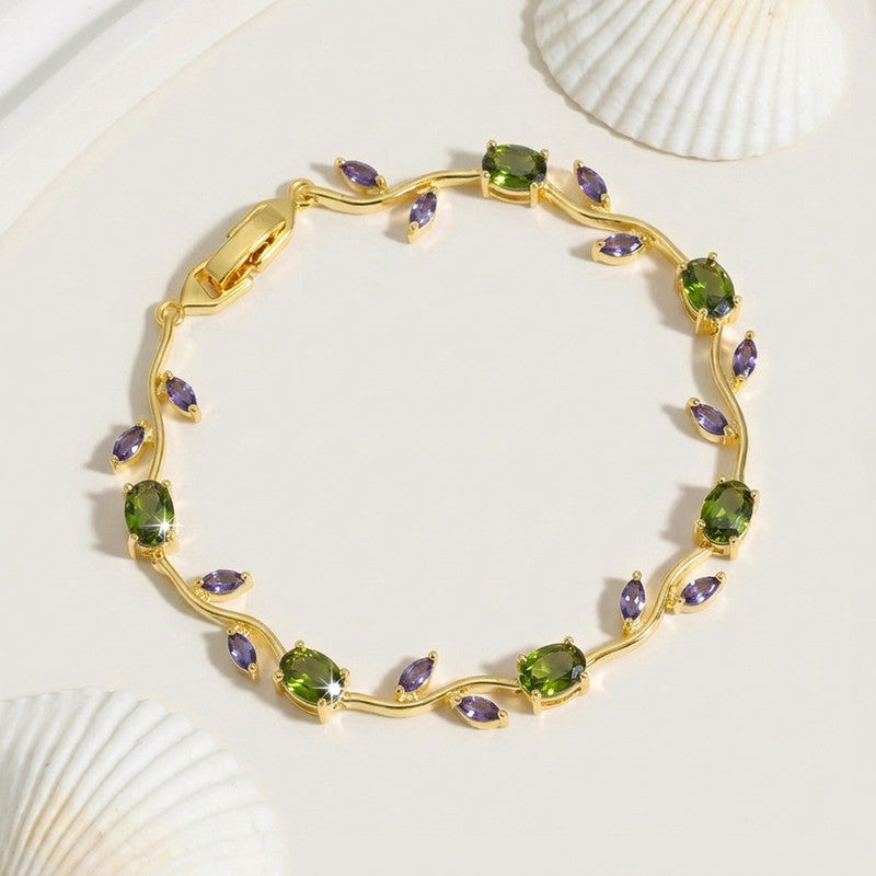 Gold Plated Multicolor Stones Studded Anti Tarnish Tulip Bracelet