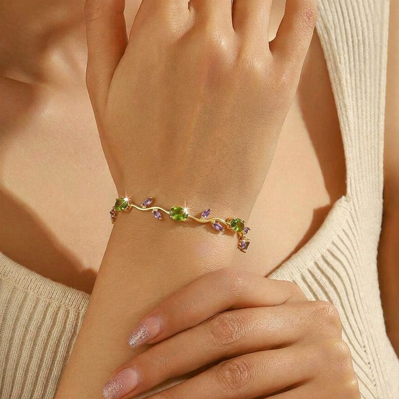 Gold Plated Multicolor Stones Studded Anti Tarnish Tulip Bracelet