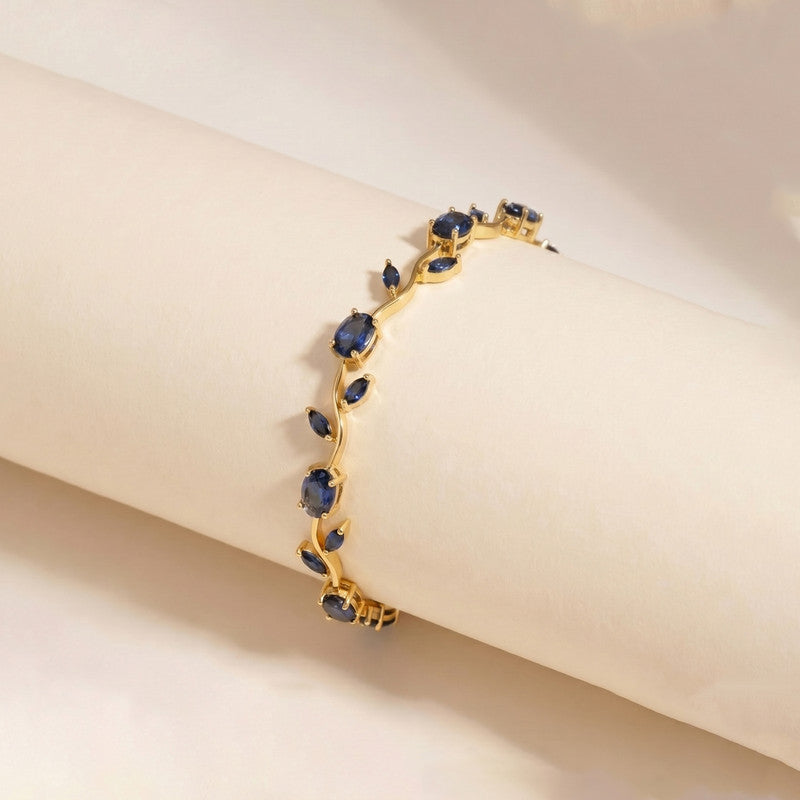 Gold Plated Navy Blue Stones Studded Anti Tarnish Tulip Bracelet